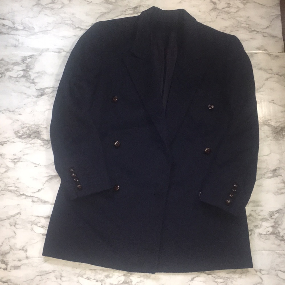 Vintage Navy Blue Burberry Wool Blazer Size 4